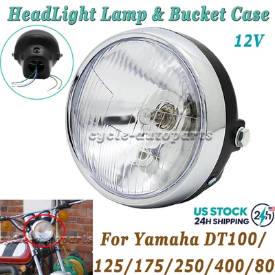 H4 HeadLight Lamp&Bucket Case For Yamaha DT400 DT250 DT175 DT125 DT100 DT80 GT80 — 第 1/4 张图片