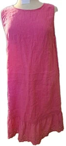 Terzo Millennio Women's L Linen Dress Pink Sleeveless Bottom Ruffle Beach Resort - Picture 1 of 7
