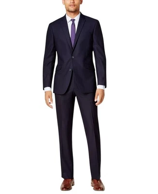 Traje Kenneth Cole Para Hombres Calce Ajustado 2 Piezas 40 R/33 Cintura Azul Marino Sólido Elástico Foto 1 de 4