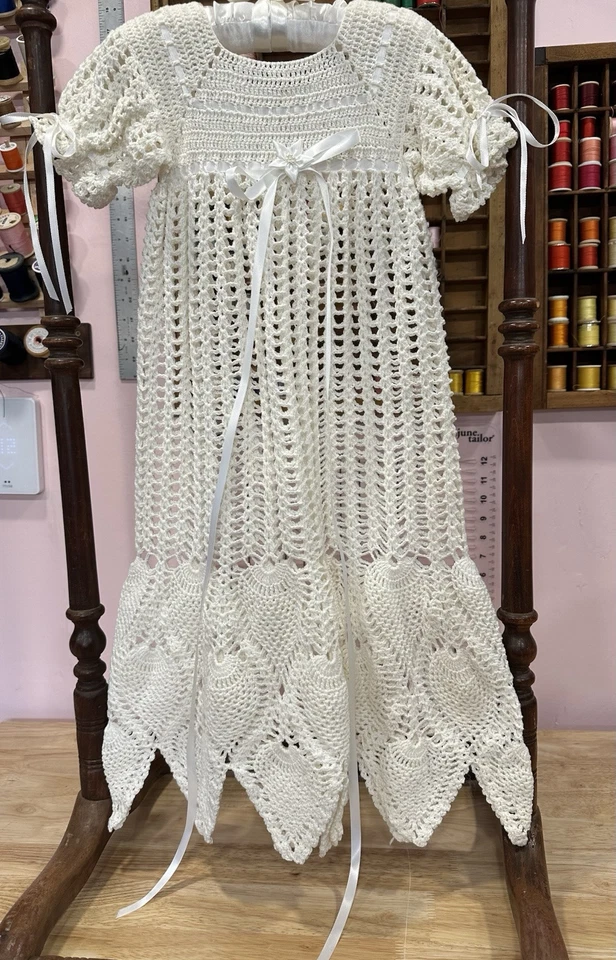 OFERTA: VESTIDO DE BAUTIZO RELIQUIA PIÑA GANCHILLO A MANO 3 T0 6 MESES ALGODÓN Foto 1 de 4