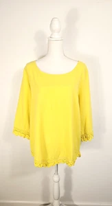 SOFT SURROUNDINGS Womens Yellow XL 100% Cotton & Crochet Top 3/4 Sleeve - Picture 1 of 6