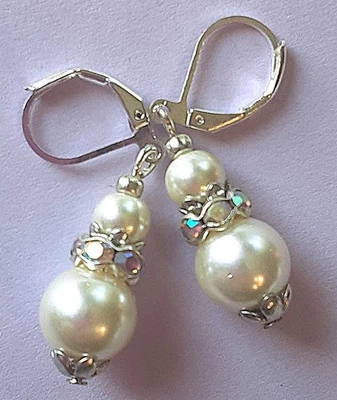 OFF BLANCO CRISTAL PERLA Anillo Cristal Pendiente SP PALANCA Gancho Foto 1 de 4