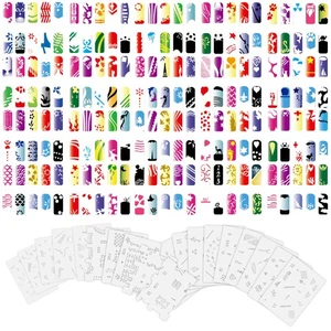 Set 12 360 Airbrush Nail Art STENCIL DESIGNS 20 Template Sheets Kit Brush Paint - Picture 1 of 5