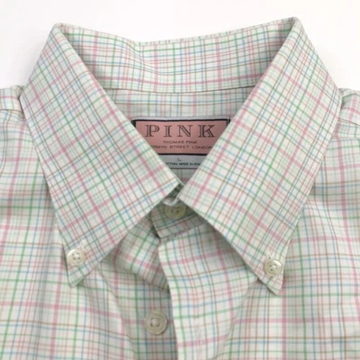 Thomas Pink Large Mens Button Long Sleeve Plaid Multicolor Dress Shirt - Image 1 of 4