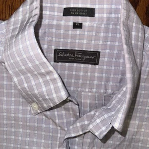Salvatore Ferragamo Long Sleeve Button Down Shirt Mens XL Light Pink Blue Stripe - Picture 1 of 5