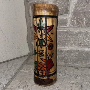Bamboo Tongue Slit Drum Hand Carved Percussion Instrument Vintage Mayan 12x4” - Picture 1 of 6