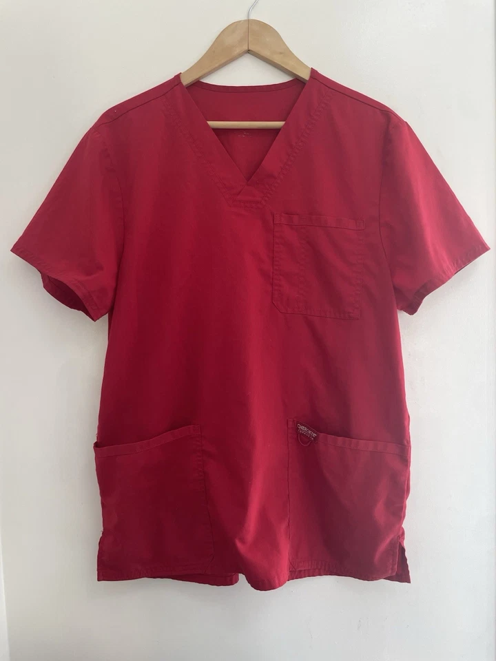 Blusa Médica Cherokee Para Mujer Roja Sólida Mezcla de Poliéster Rayón Cuello en V Manga Corta S Foto 1 de 4