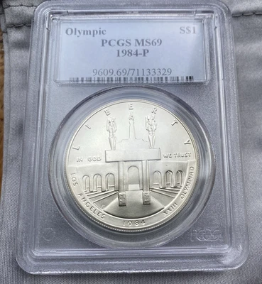 1984-P OLYMPIC COMMEMORATIVE SILVER DOLLAR PCGS MS69 ACTUAL COIN - Image 1 of 4