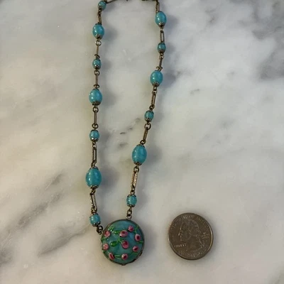 Colar de vidro aquático tcheco vintage com flores de vidro vermelho 15” muito exclusivo - Imagem 1 de 4