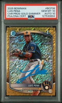 2025 Bowman Chrome Signed Luis Pena Gold Shimmer Refractor /50 Auto Rc PSA 10/10 - Image 1 of 2