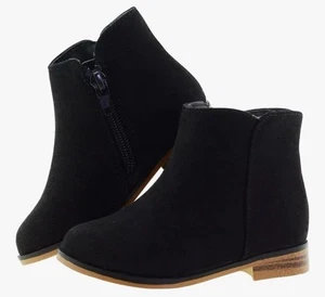 LseLom Girls Ankle Boots Black Suede Zipper Low- Top Flat Heel Sz-7 - Picture 1 of 13