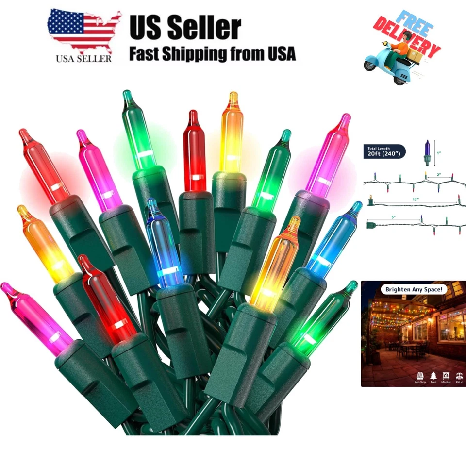 PREXTEX Christmas String Lights with Green Wire - 100 Count 20 Ft Multicolor