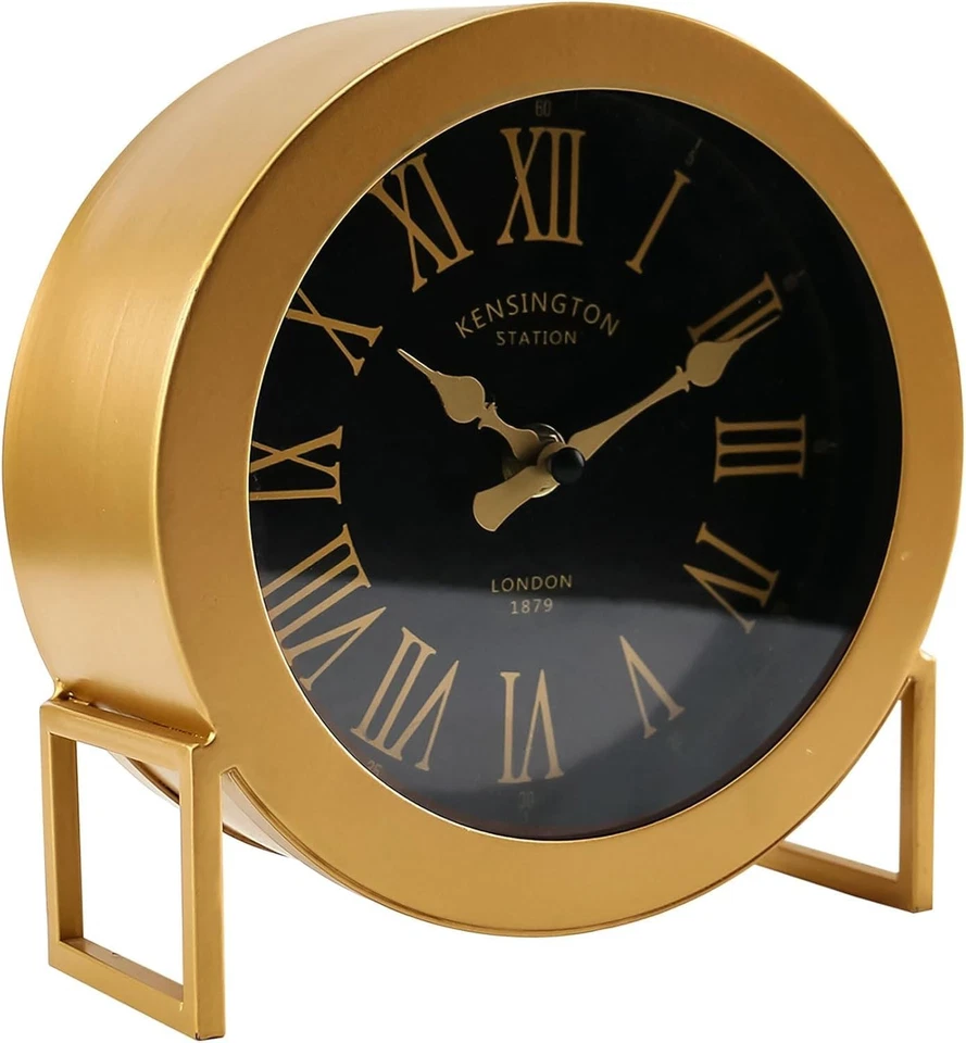 Vintage Desk Clock, Small Gold Table Clock, Silent Non-Ticking Classic Batter... - Image 1 of 4