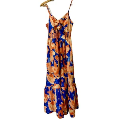 Grace Karin Floral Maxi Dress Sleeveless Tie Front Smocked Dress Summer - Image 1 of 4