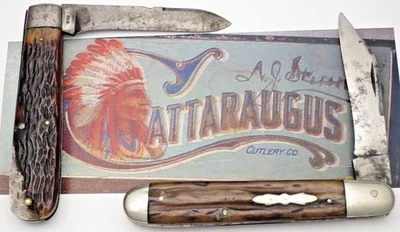 Cuchillos de bolsillo antiguos Cattaraugus Cutlery Co - Lote de dos - Necesita restauración Foto 1 de 4