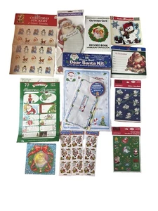 Lote de etiquetas adhesivas navideñas vintage papelería Papá Noel muñeco de nieve reno vacaciones - Imagen 1 de 1