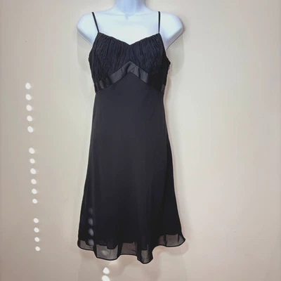 Vestido Babydoll Vintage Y2K Negro Seda 0P Plisado Tirantes Capricho Hada Grunge Foto 1 de 4