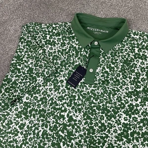 Mizzen + Main Versa Poloshirt Herren XL Golf Grün Blumen Kurzarm Stretch Neu mit Etikett - Bild 1 von 10