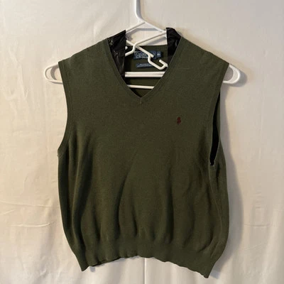 Polo Ralph Lauren Pima Algodón Suéter Chaleco Verde XL Pullover Cuello en V Poni Foto 1 de 4