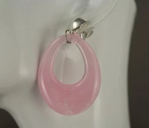 Pink oval teardrop Clip On earrings pendant clips 2.25" long lightweight - Picture 1 of 9