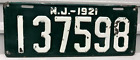 1921 New Jersey License Plate 137598 White Touched Up