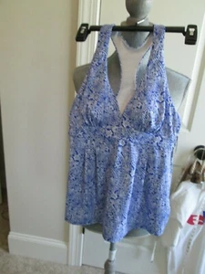 Neu mit Etikett * DAMEN GRÖSSE 2 BLAU LANDS' END TANKINI BADEANZUG OBERTEIL * BANDANA PAISLEY * UPF  - Bild 1 von 4