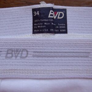 Vtg. BVD men's full-cut brief underwear, "Y" fly, white, cotton, 34, NWOT, USA