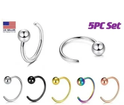 5PC Surgical Steel Open C Hoop Earrings Stud Ear Bone Simple Ball Non-allergy - Image 1 of 4