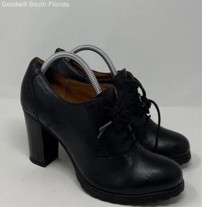 Geox Women's Black Leather Lace-Up Block Heels Ankle Boots Size 36 - Picture 1 of 7