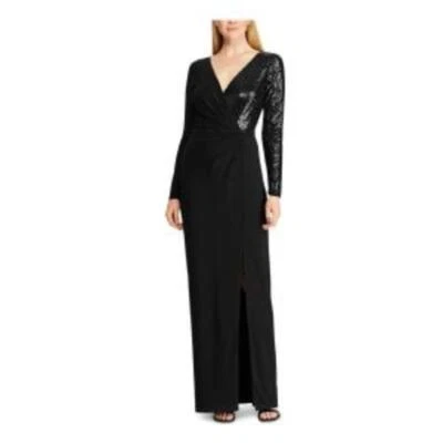 MSRP $210 Ralph Lauren Sequined Long-Sleeve Gown Black Size 4 - Image 1 of 2