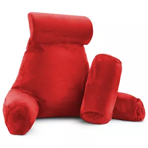 Großes Schaum Lese- & TV-Bettauflagekissen + 2 Nacken- & Lendenwirbelkissen, mit Tasche - rot - Bild 1 von 8