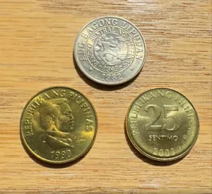Philippines 3 different 25 sentimos coins 1982 1990 2009 all BU - Picture 1 of 2