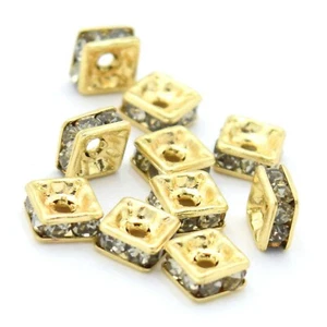 Gold Plated Gray Rhinestone Spacer Square Rondelle Beads Finding Crafting 10 - Picture 1 of 3