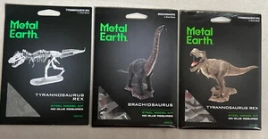 3 Metal Earth 3D Steel Model Dinosaur Kits: 2 T-Rex, Brachiosaurus - Picture 1 of 6