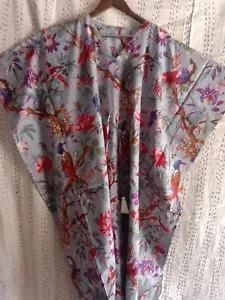 Indian Cotton Bird Printed Long Kaftan Dress Kimono Caftan Soft Fabric Maxi Gown - Picture 1 of 4