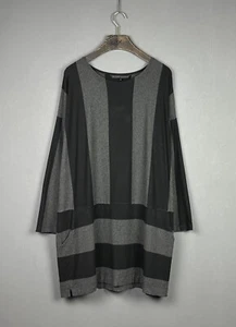 RITVA FALLA Black Gray Striped Lagenlook Long Sleeve Tunic Dress Size XL - Picture 1 of 19