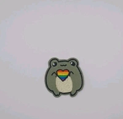 Frog Rainbow Heart Iron On Patch Embroidery Pop Culture New Free Postage  - image 1 of 4