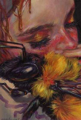 Pintura original 19 x 29,5 cm 183ST obras de arte pinturas al óleo retrato de mujer y abeja Foto 1 de 3