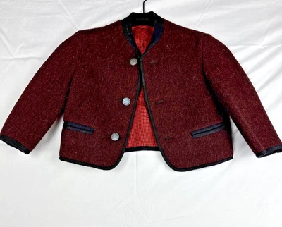 Vtg 1930s–50s Girls Wool Coat Red Burgundy Crop Nice Buttons 2T 3T - Image 1 of 4