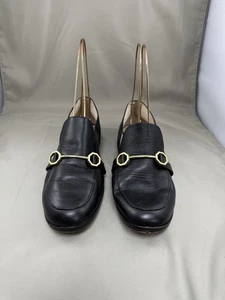 Louise et Cie Lo Bayne Black Leather Loafers Gold Hardware Slip On Shoes Size 9W - Picture 1 of 9