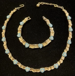 Vintage Crown Trifari Turquoise & Faux Pearl Heart Choker Necklace Bracelet—611 - Picture 1 of 6