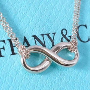 Tiffany & Co Infinity Double Chain Necklace Metal No Box - Picture 1 of 9