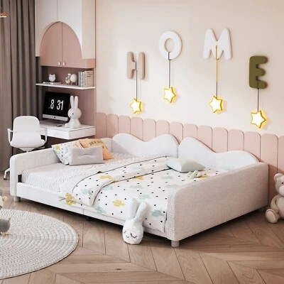 Full Size Daybed Upholstered Bed Frame Sofa Bed for Bedroom White/Gray US - Image 1 of 4