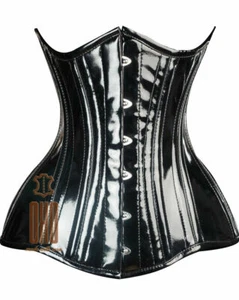 Steel Boned Waist Cincher Lacing Victorian Sexy Underbust Shiny PVC Corset C20 - Picture 1 of 4
