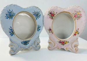 LOVELY!VTG MCM 2-LEFTON PORCELAIN CHINA PINK&BLUE FLORAL PICTURE FRAMES*NO GLASS - Picture 1 of 7