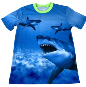 wonder nation boys swim tops size L large blue and green with shark - Picture 1 of 4