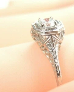 Antique Art Deco Royal Engagement 18K White Gold Ring Size 6.25 UK-M EGL USA - Picture 1 of 12
