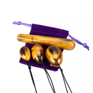 4pcs/set Natural Tiger Eye Yoni Eggs Kegel Exercise + 11cm pleasure wand - Picture 1 of 12