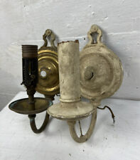 Pair Of Brass Wahle NY Shield Back Wall Sconces Antique Lighting Deco Federal