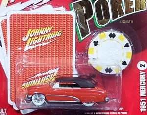 Johnny Lightning 51 1951 Mercury Merc Coupe Poker Car Cards Poker Chip w/RRs Red - Picture 1 of 2